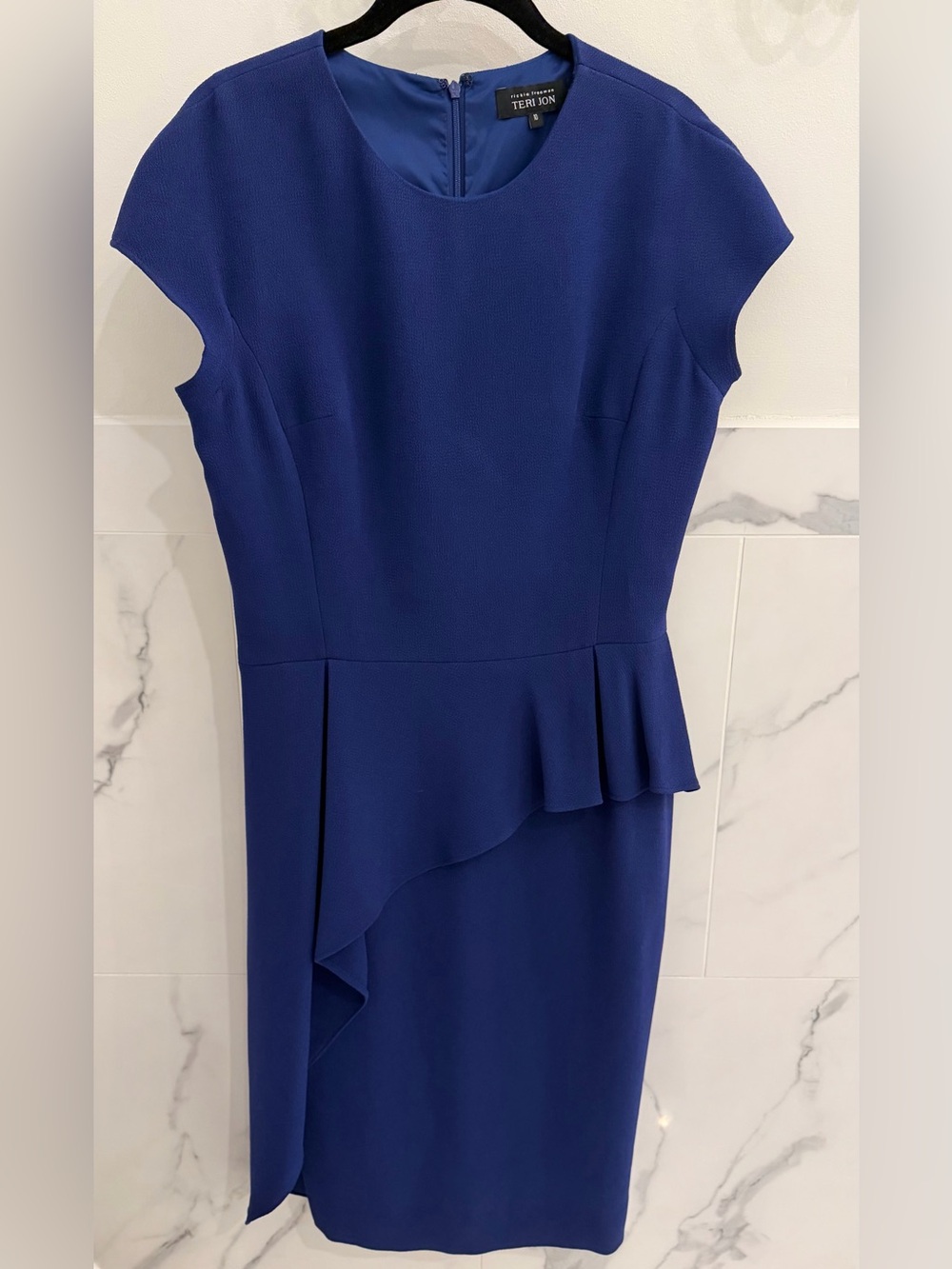 Teri Jon Royal Blue Asymmetrical Peplum Dress